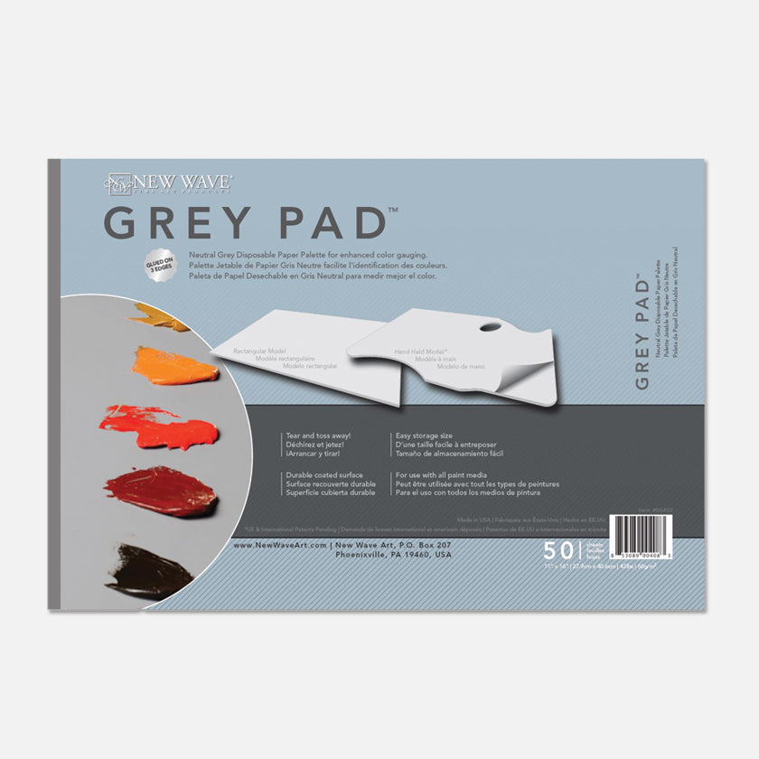 New Wave neutral grey Grey Pad Rectangular disposable paper tear away artist paint palette glued on 3 edges