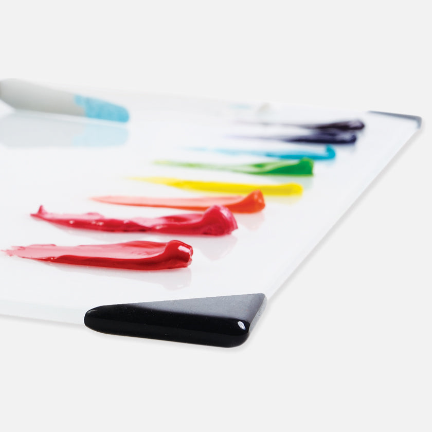 New Wave POSH Tempered Glass White Artist Paint Palette with custom corner guards