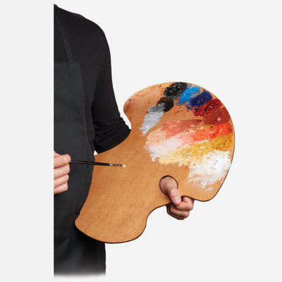 New Wave Handcrafted Maple Wood Expressionist Confidant Ergonomic Hand Held Artist Paint Palette with oil paint being held