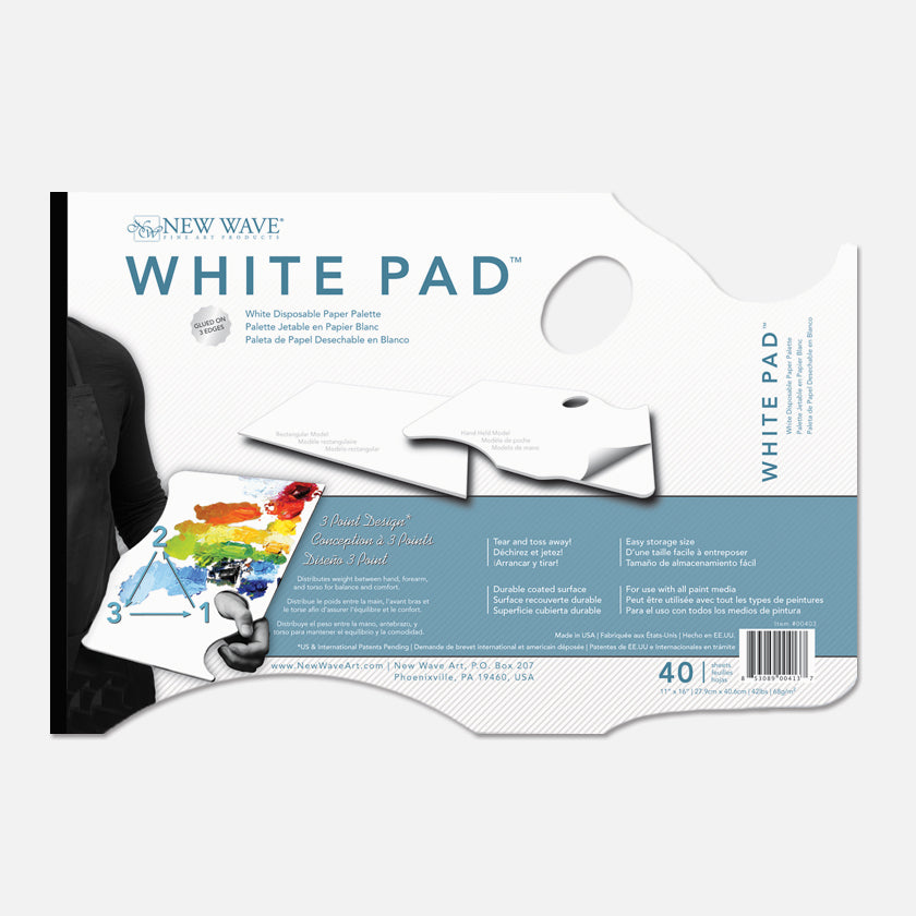 New Wave White Pad® Ergonomic Hand Held Paper Palette - New Wave Art