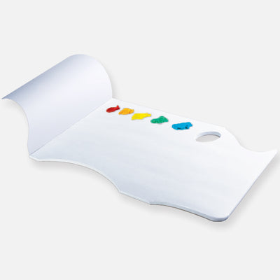 New Wave White Pad Ergonomic Hand Held white disposable paper tear away artist paint palette glued on 3 edges with paint