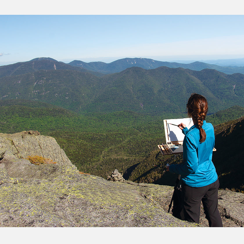 u.go Plein Air Anywhere Pochade Box, 11" x 14.5" model, on a mountain side plein air landscape painting