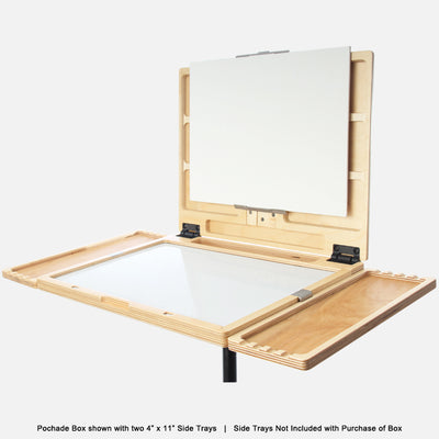 u.go Plein Air Anywhere Pochade Box, 11" x 14.5" model, on a tripod with u.go Anywhere side trays