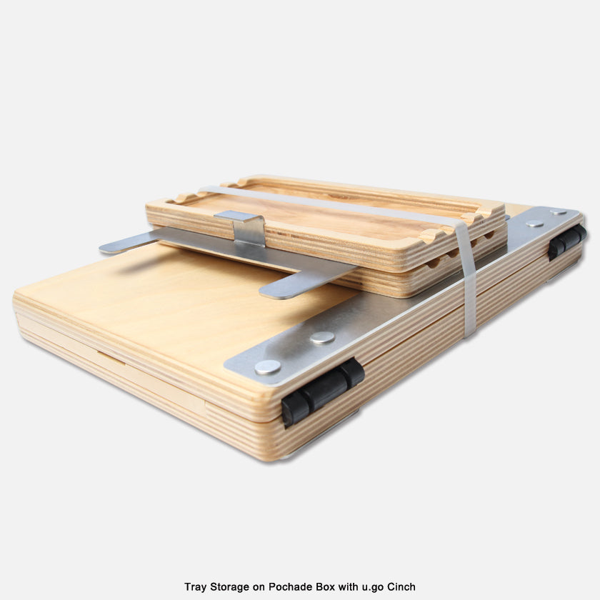 u.go Plein Air Anywhere Side Tray 4" x 8" attached to u.go Anywhere Pochade Box with a u.go Cinch