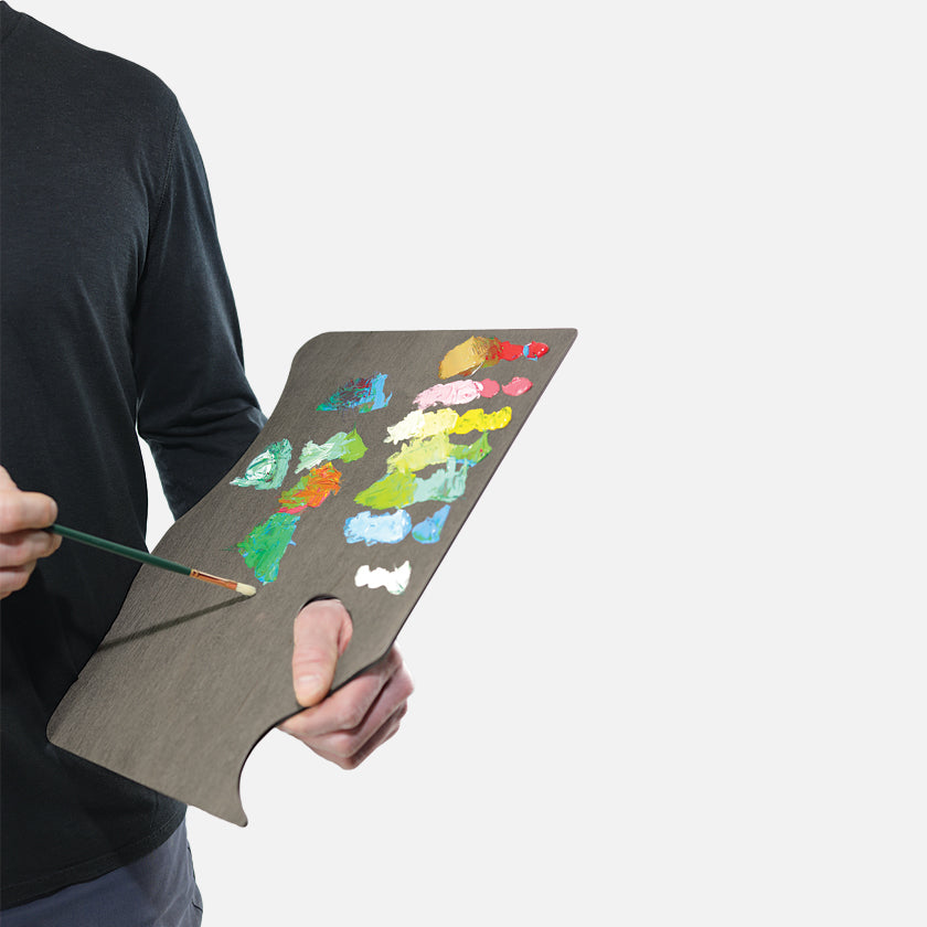 Highland® Neutral Grey Stained Artist Paint Palette being held while oil painting