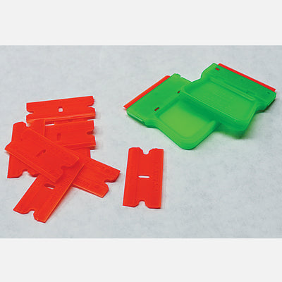 2 Mini Plastic Scrapers with 10 Double Edge Plastic Blades - New Wave Art