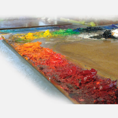 New Wave handcrafted POSH Wood natural stained table top artist paint palette with oil paint