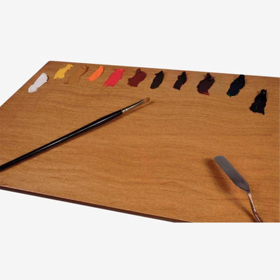 New Wave handcrafted POSH Wood natural stained table top artist paint palette with paint and artist brush